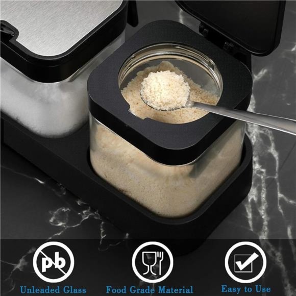 Condiment Jar Spice Container with Lids and Spoons, 8oz Clear Glass Condiment - Picture 4 of 6